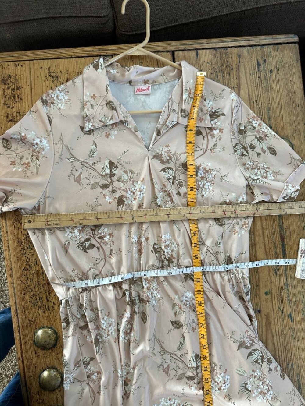 Haband Womens Floral Midi Dress With Collar Short Sleeve Beige Pink Floral Print - Picture 10 of 11
